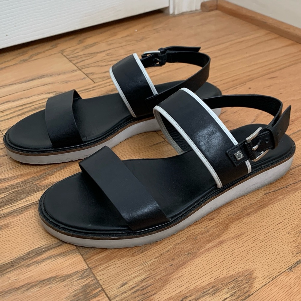 Cole Haan Grand.OS Leather Black & White Double Strap Slingback Sandals Size 9